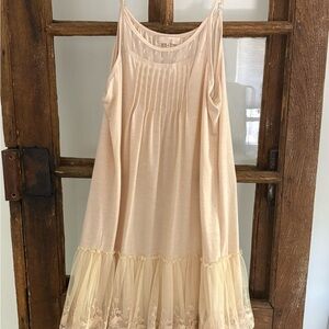 Ryu Cream Spaghetti Strap Mini Dress with Tulle Embroidery